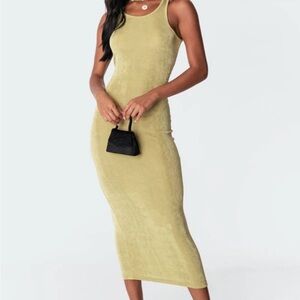 Edikted Gia Green Slinky Bodycon Maxi Dress Size Small NWT